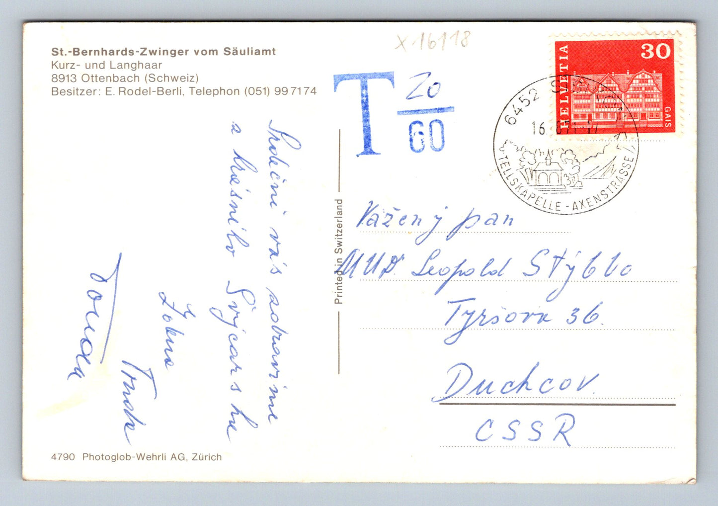 Pohlednice ST. BERNHARDS - ZWINGER VOM SÄULIAMT (x16118)