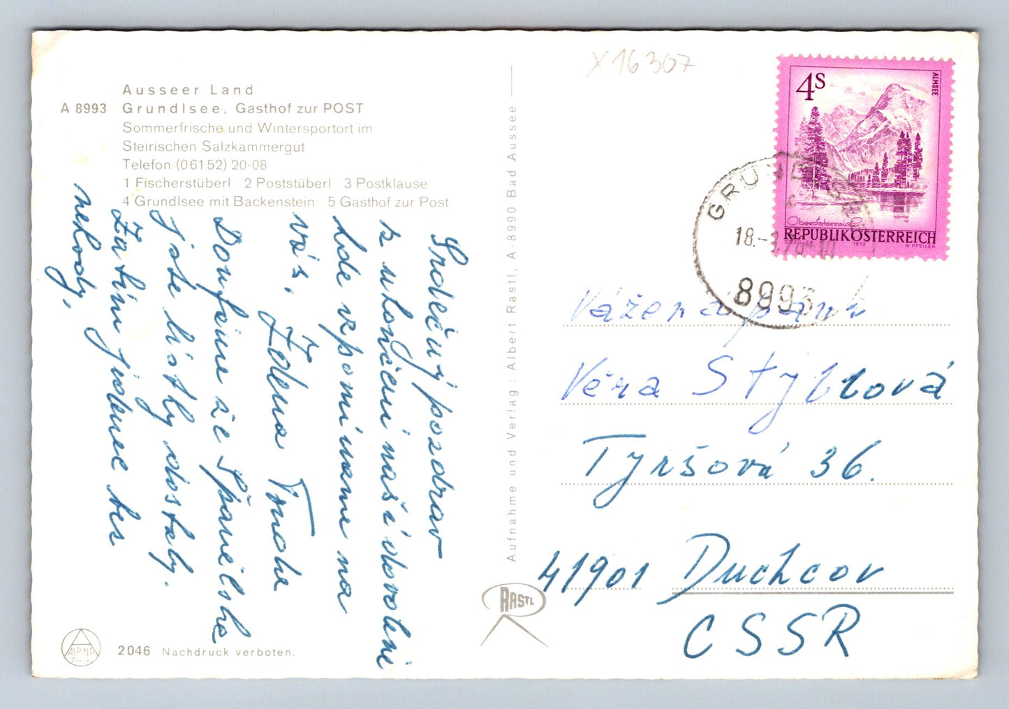 Pohlednice GASTHOF ZUR POST, GRUNDLSEE (x16307)
