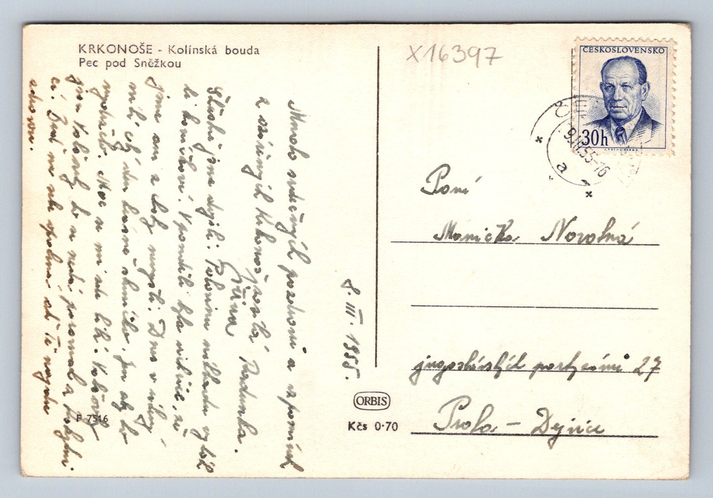 Pohlednice KRKONOŠE - KOLÍNSKÁ BOUDA (x16397)