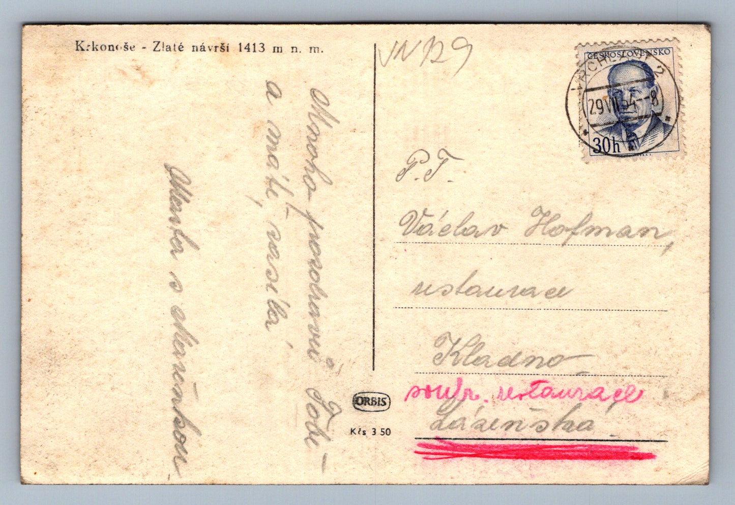 Postcard Krkonoše - Golden Hill 1413 m above sea level (JN129)