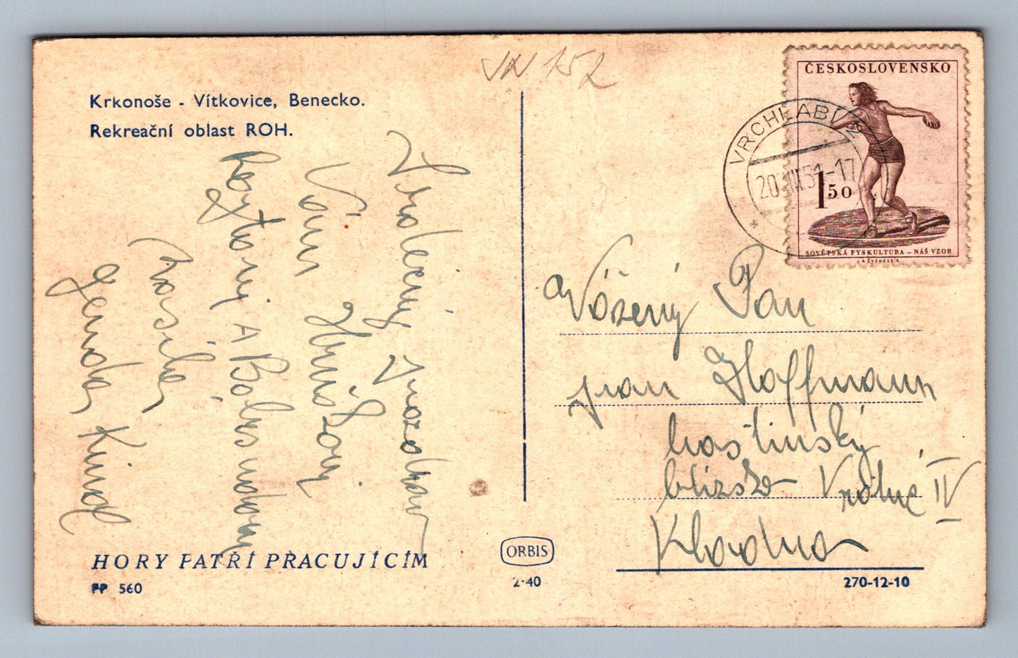 Postcard Giant Mountains - Vítkovice, Benecko (JN152)