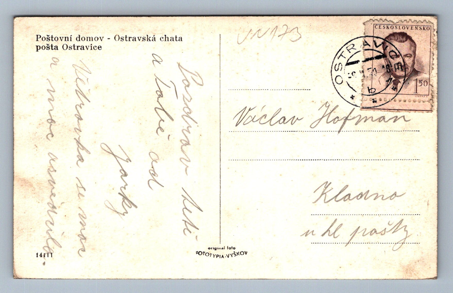 Postcard Postal Home - Ostrava Cottage Post Office Ostravice (JN173)