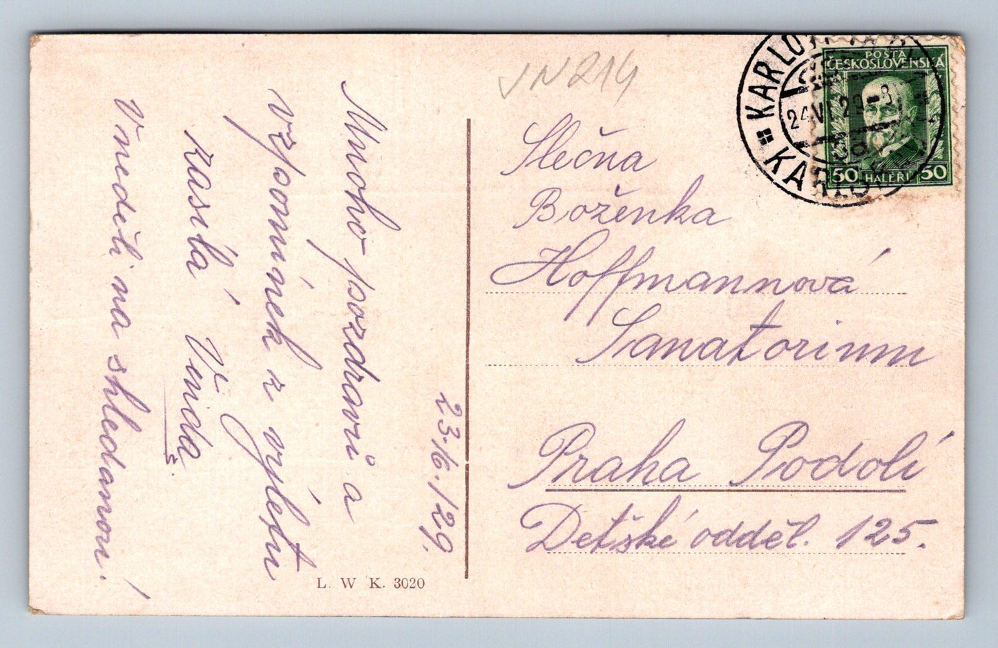 Pohlednice Karlovy Vary - slečna Boženka (JN214)