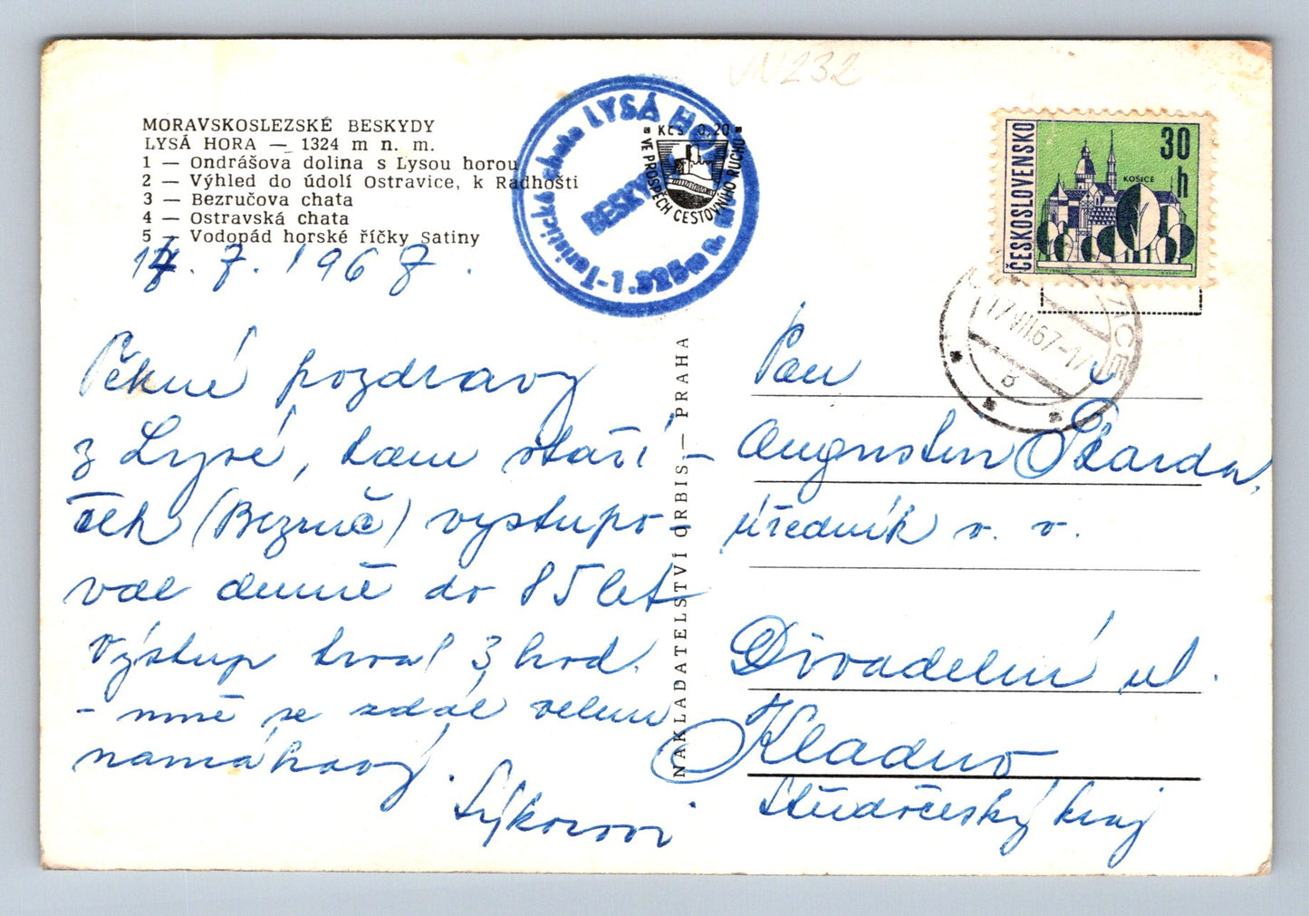 Postcard Moravian-Silesian Beskydy Mountains (JN232)