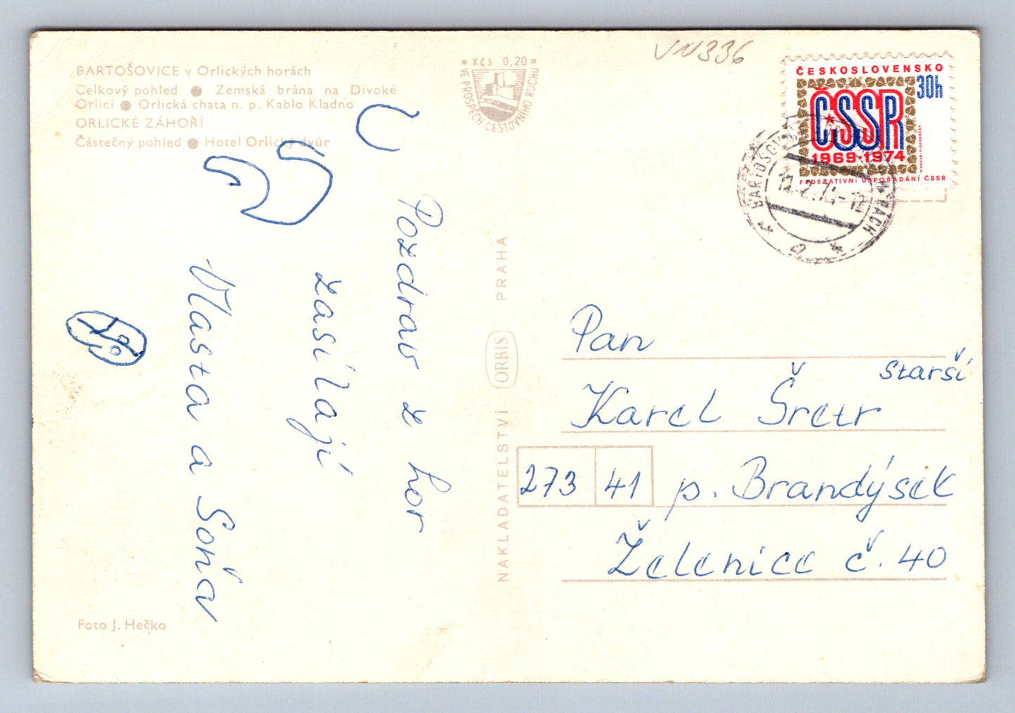 Pohlednice Bartošovice v Orlických horách - celkový pohled (JN336)