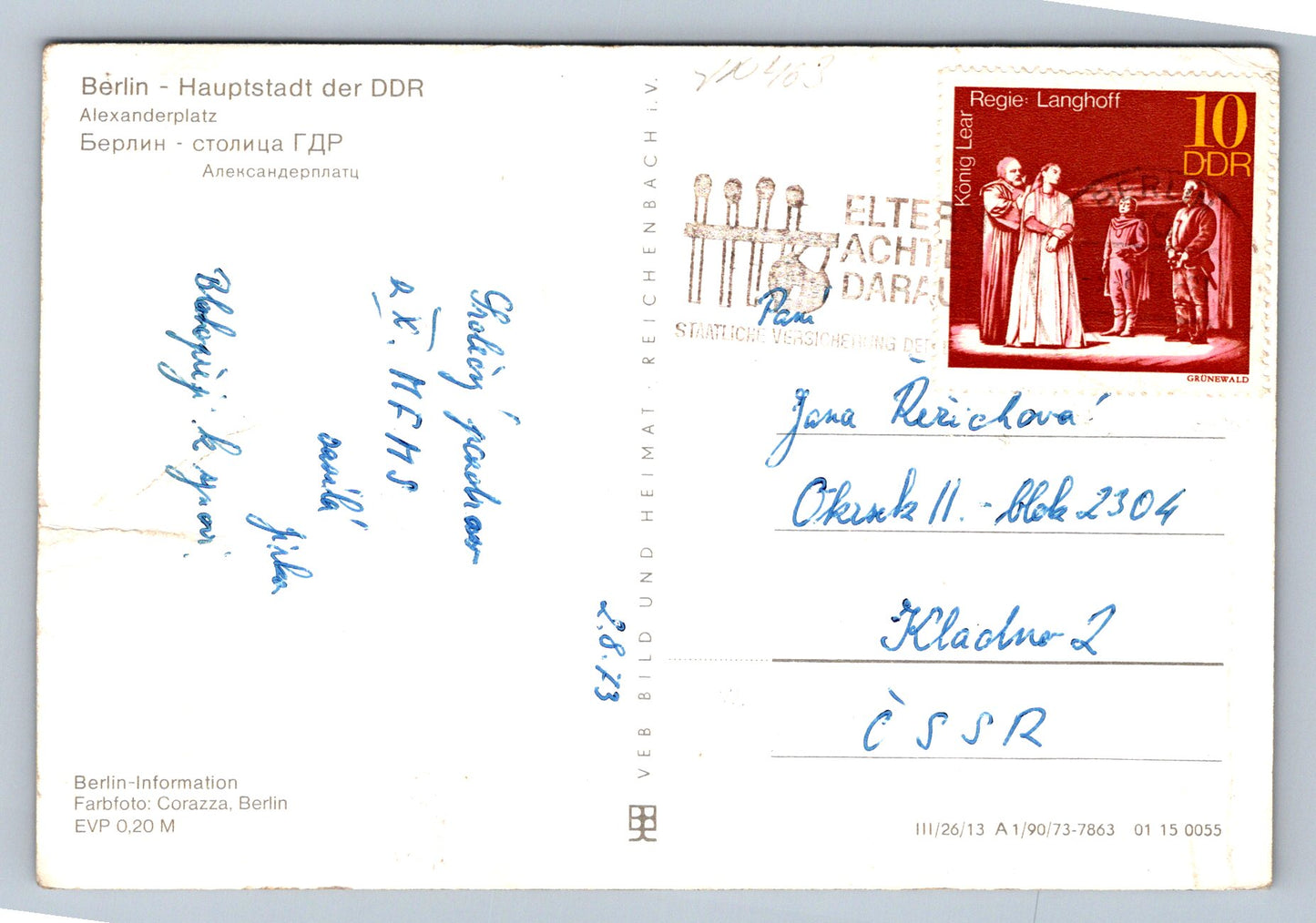 Pohlednice Berlin - Alexandetplatz bordó znamka (JN463)