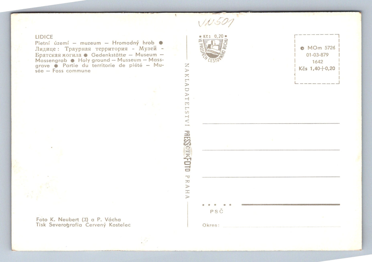 Postcard Lidice - Memorial Museum (JN501)