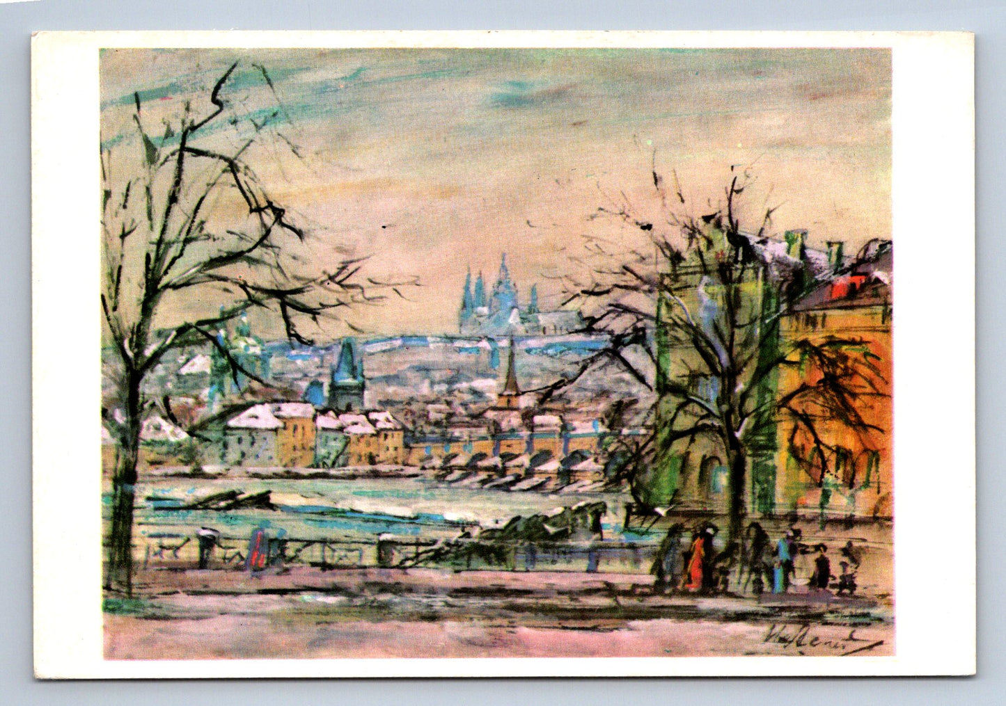 Pohlednice Vincenc Beneš - zima na nábřeží (JN741)