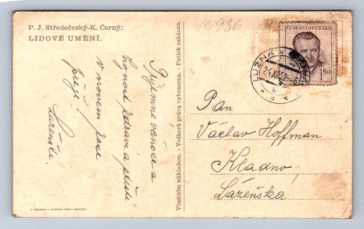 Pohlednice Veselé vánoce - P.J: Středočeský - K, Černý (JN936)
