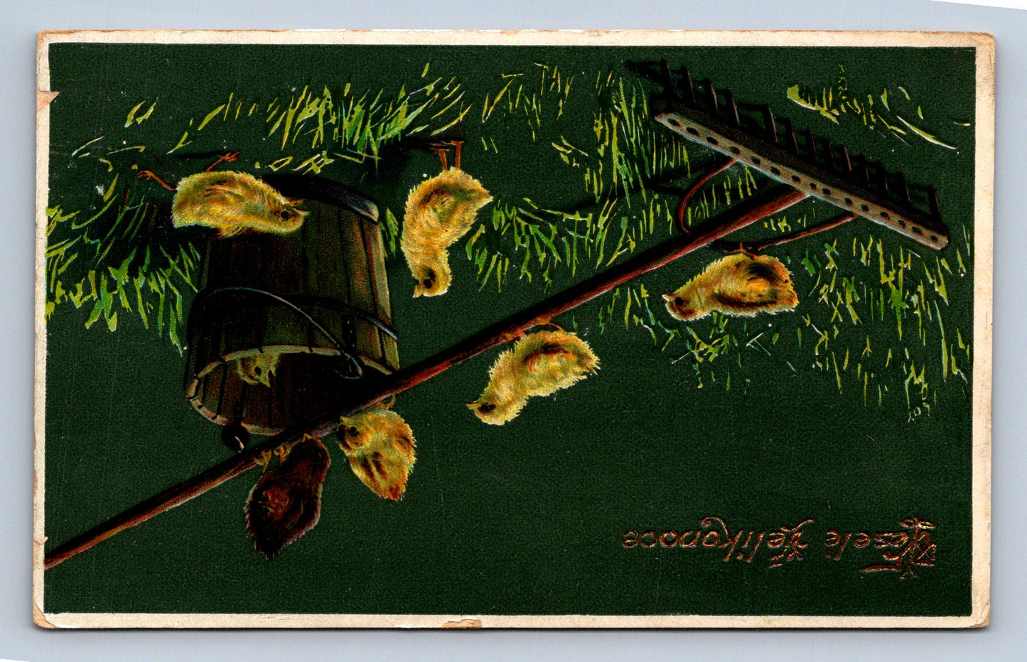 Pohlednice Veselé Velikonoce - Carte Postale - Zelená pohlednice s kuř