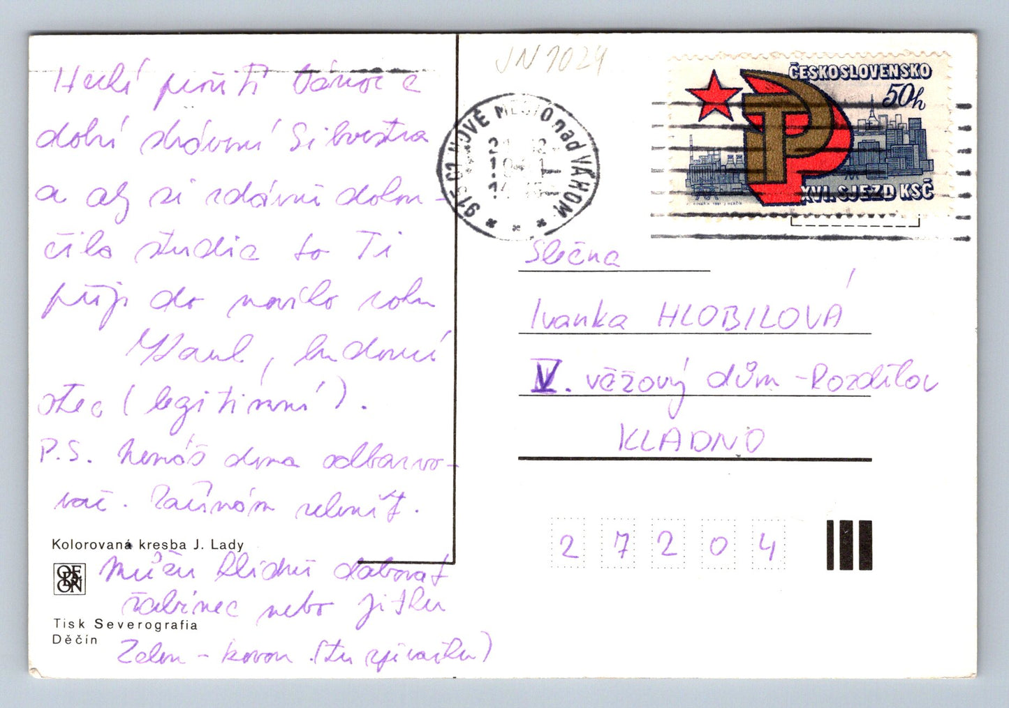 Pohlednice Lada - Zasněžená chalupa v popředí se zajícem (JN1024)
