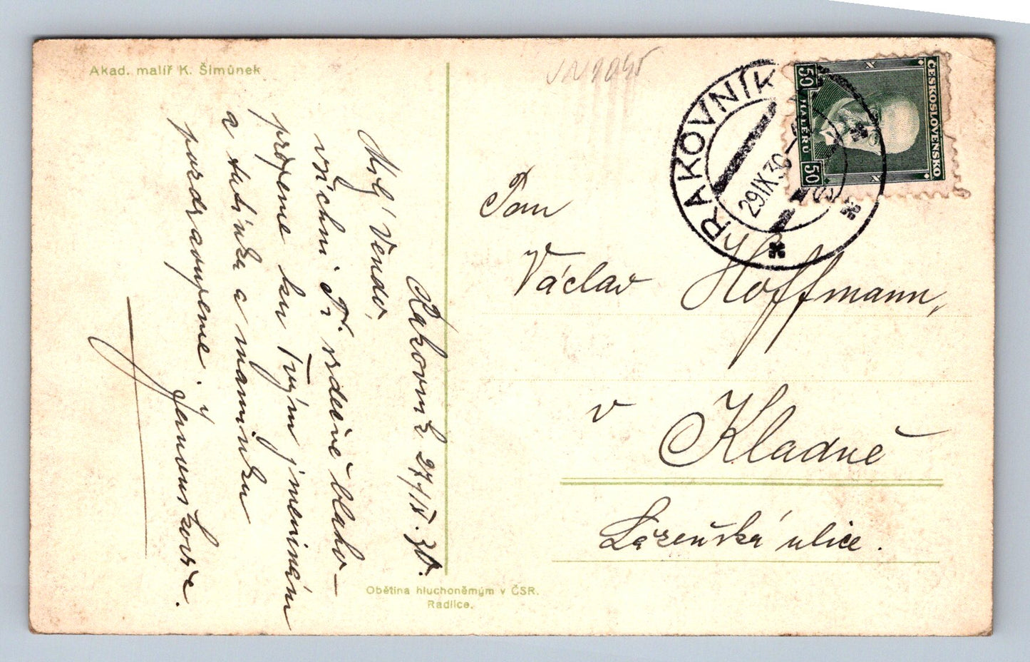 Postcard Heartfelt wishes - Academic painter K. Šimůnek (JN1045)