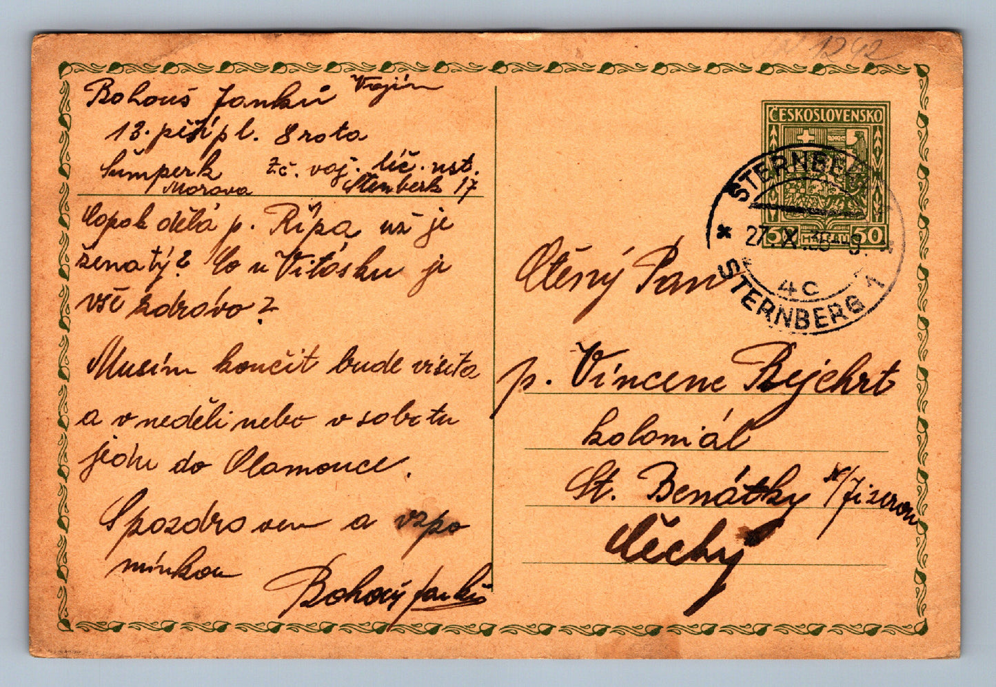 Postcard Text on both sides, stamp Šternberk (JN1242)
