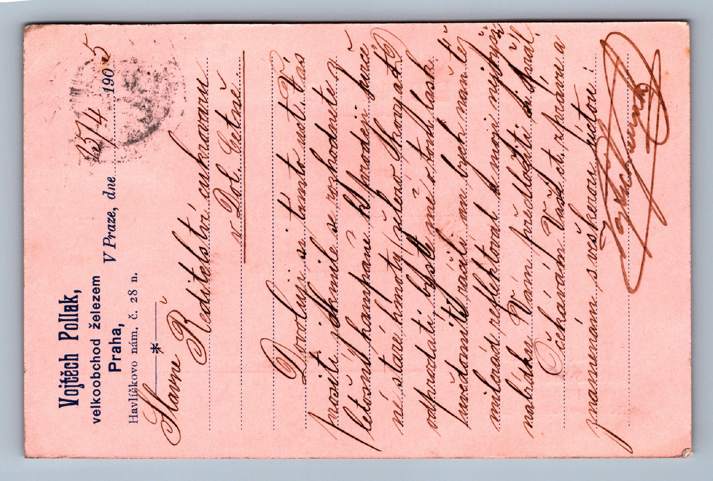Postcard Vojtěch Pollak advertising wholesale iron headquarters cuk
