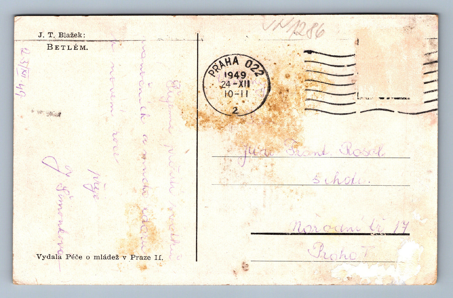 Postcard JT Blažek Bethlehem (JN1286)