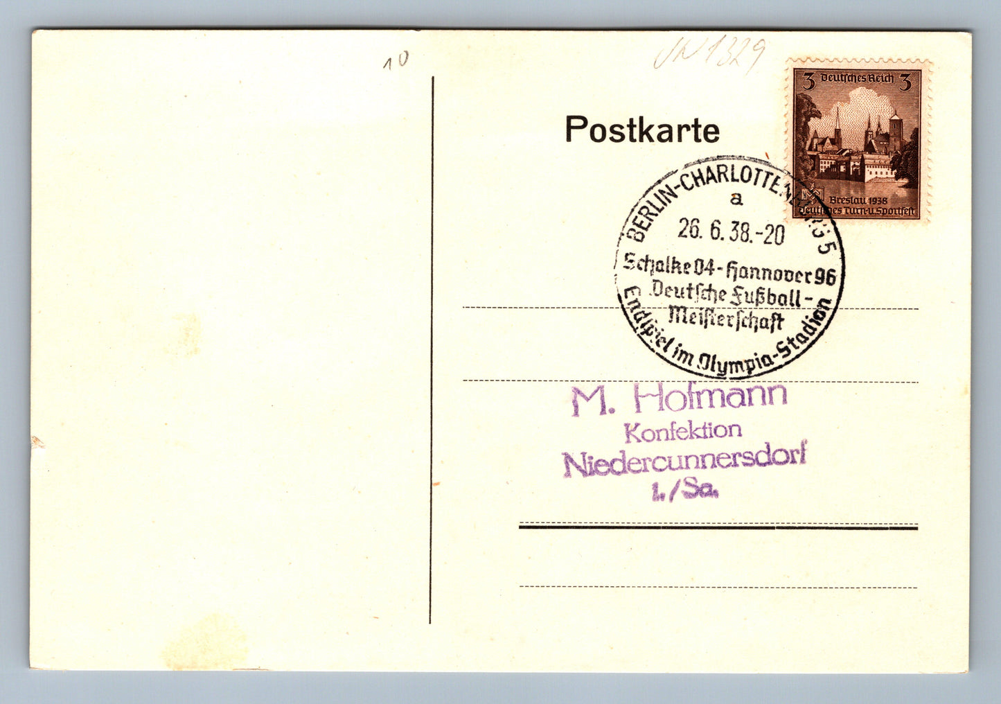 Pohlednice Berlín M.Hofmann fialové razítko TŘETÍ ŘÍŠE WINTER HILFE WH