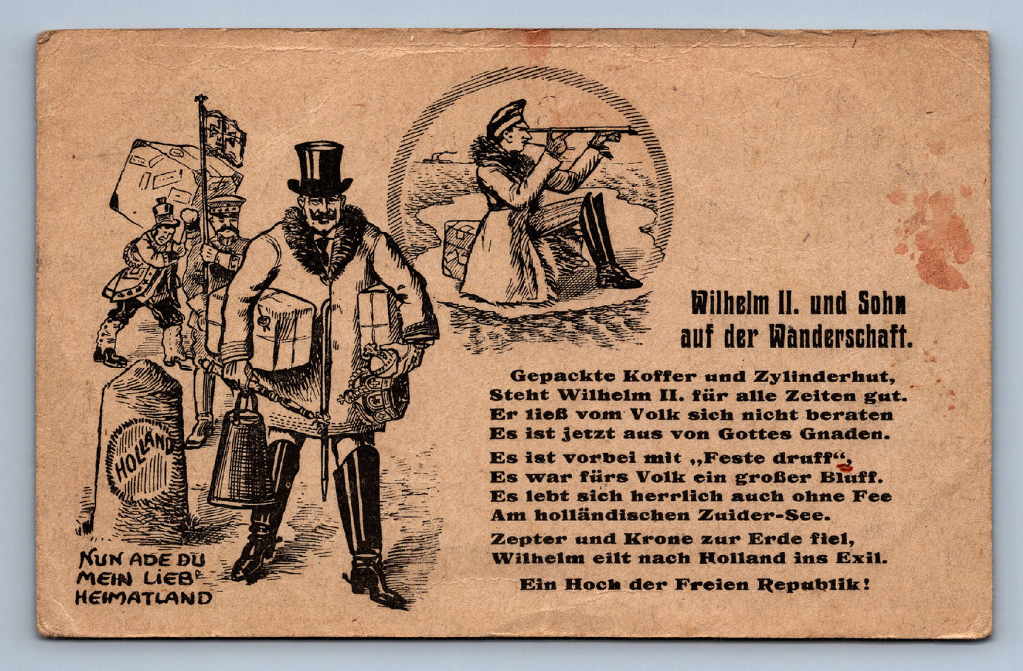 Pohlednice Muž v klobouku Nun ade du mein lieb VOJENSKY (JN1374)