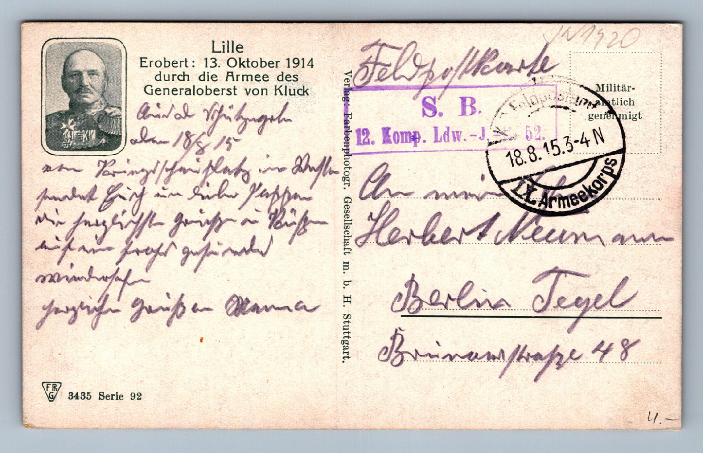 Pohlednice Lille Erobert: 13. Oktober 1914 VOJENSKÝ (JN1420)