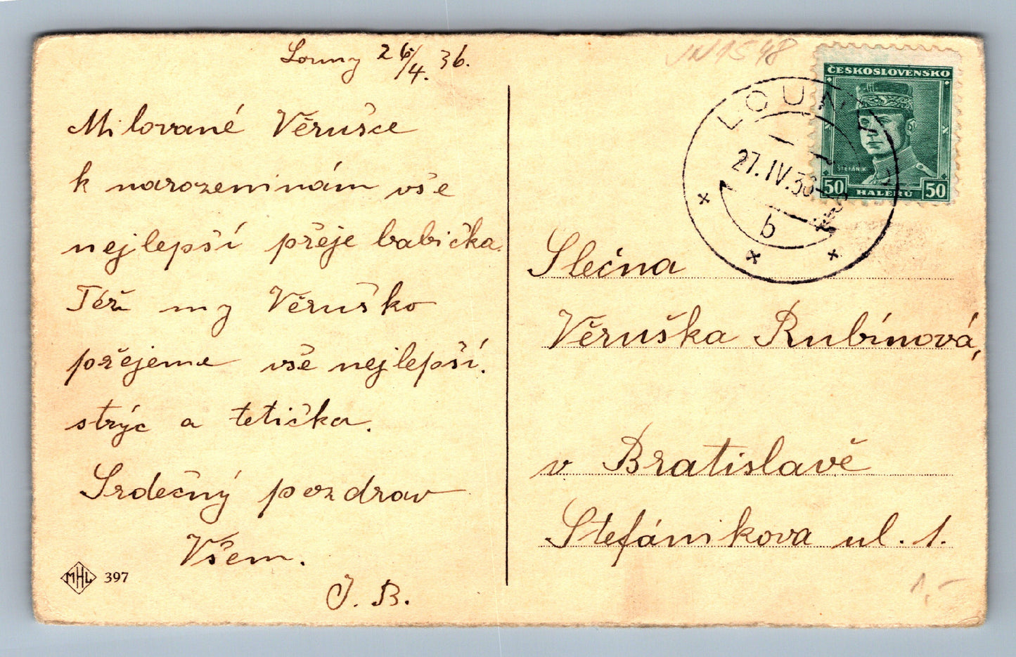 Postcard Heartfelt wishes from Louna (JN1548)