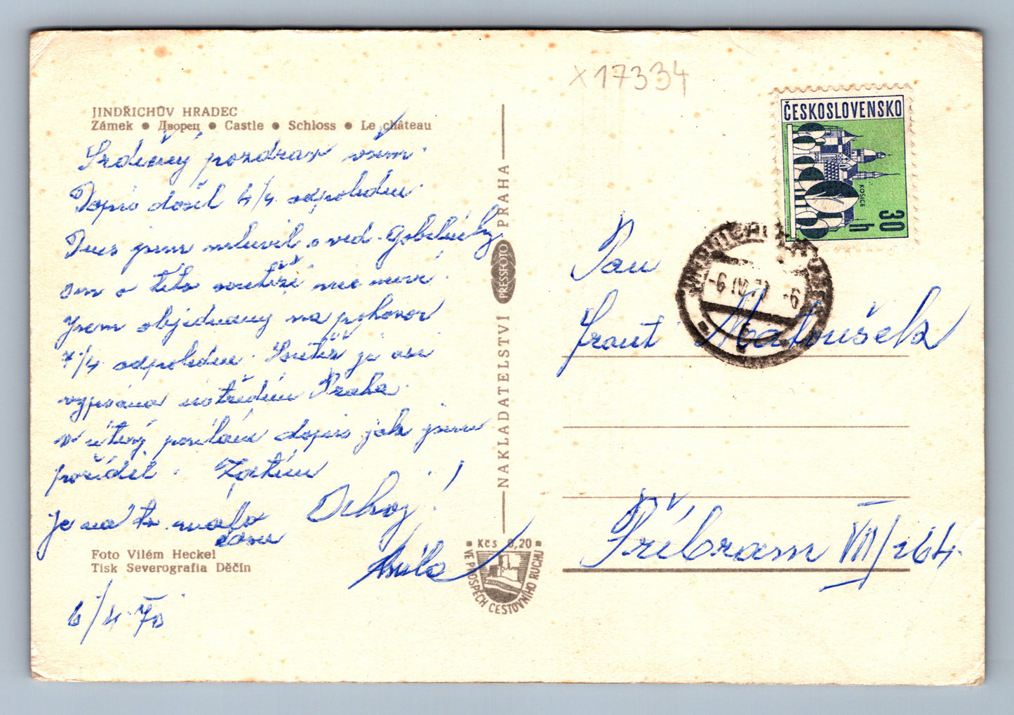 Postcard JIDŘICHŮV HRADEC (x17334)