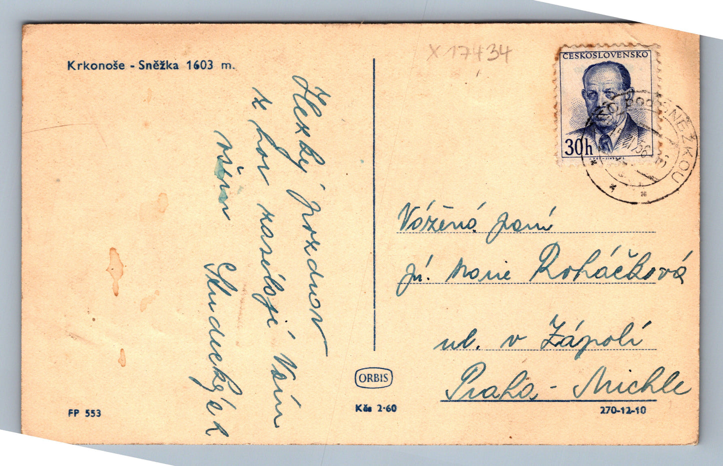 Pohlednice KRKONOŠE - SNĚŽKA 1605 M (x17434)