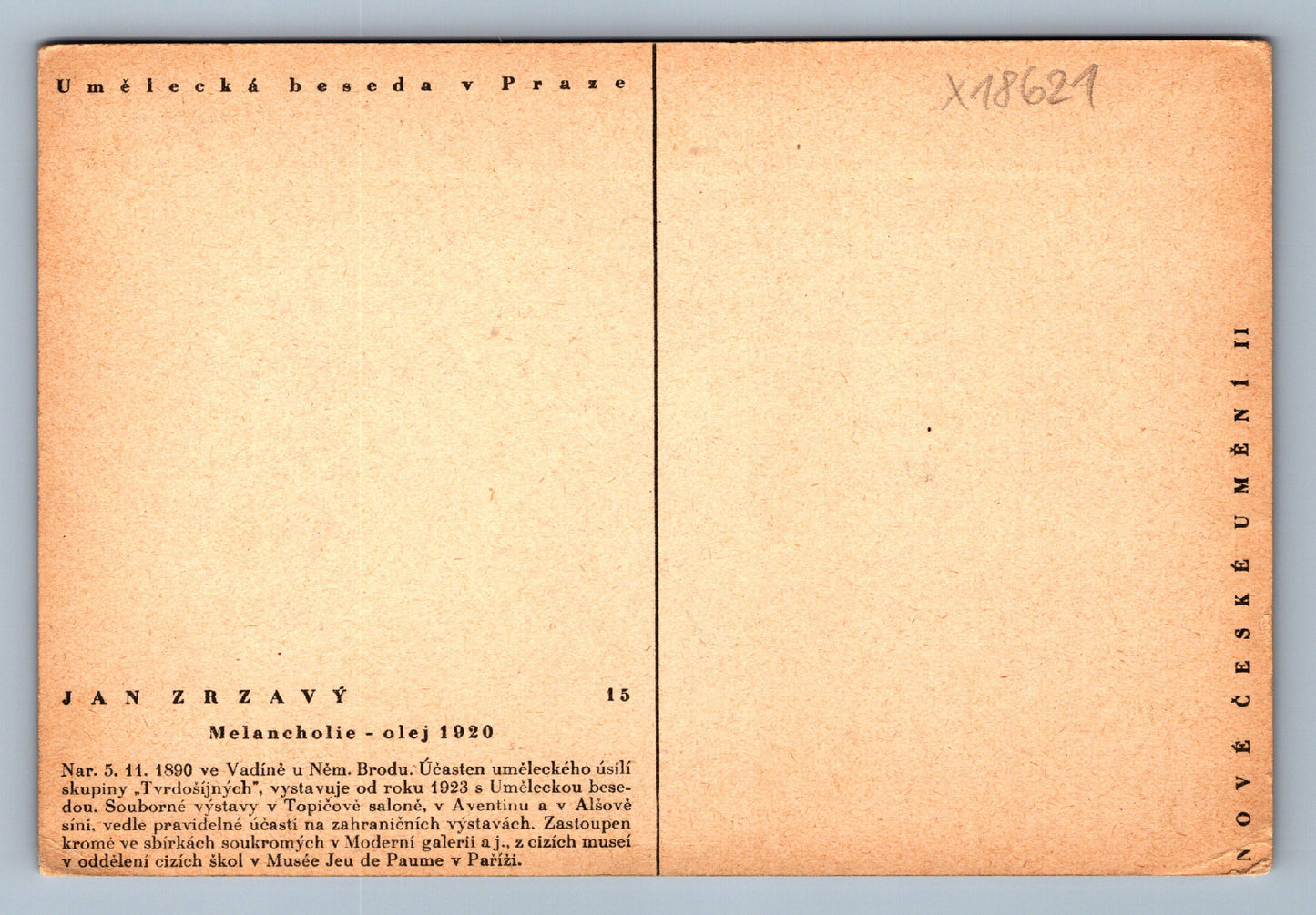 Pohlednice MELANCHOLIE - OLEJ 1920 UMĚLECKÁ BESEDA V PRAZE (x18621)