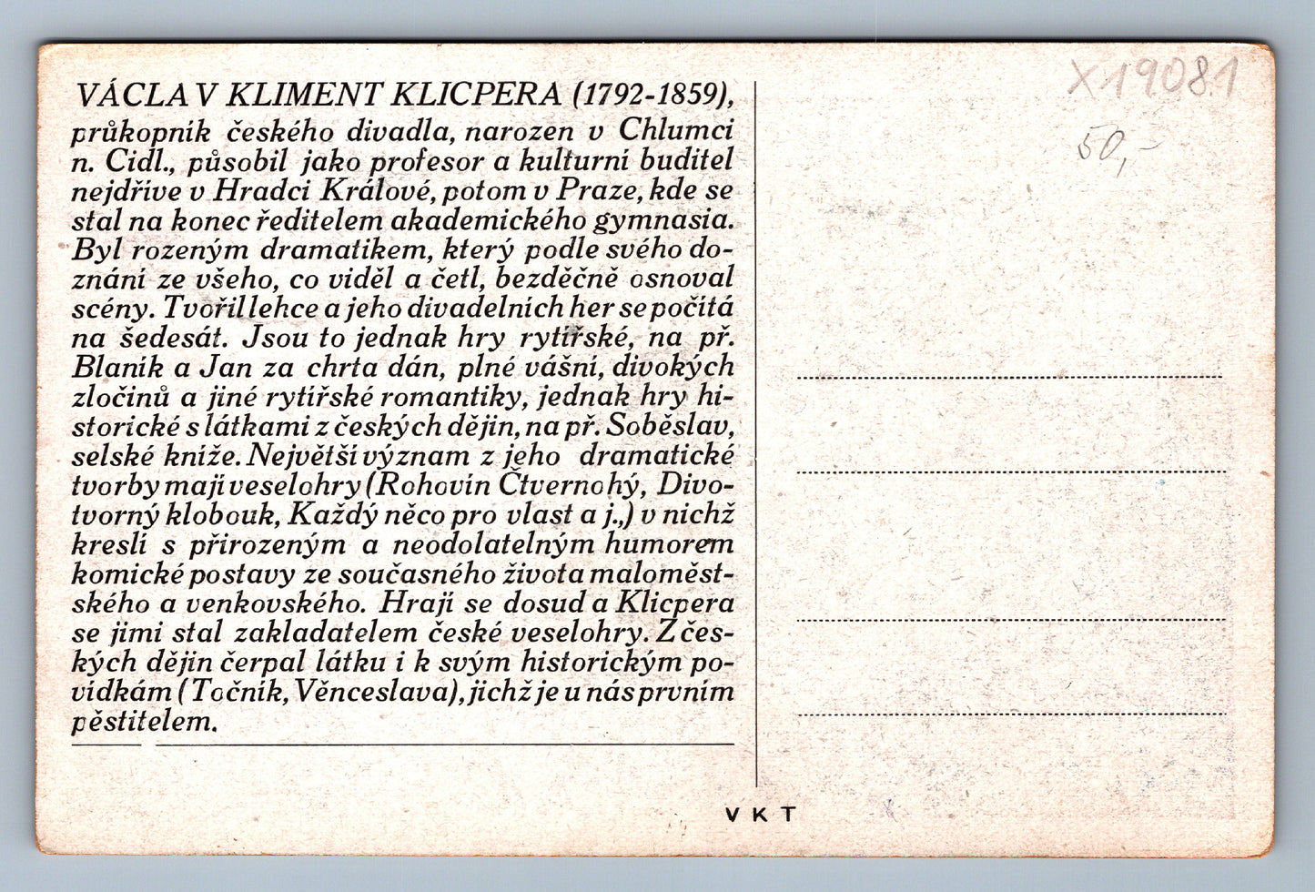 Pohlednice VÁCLAV KLIMENT KLICPERA (x19081)
