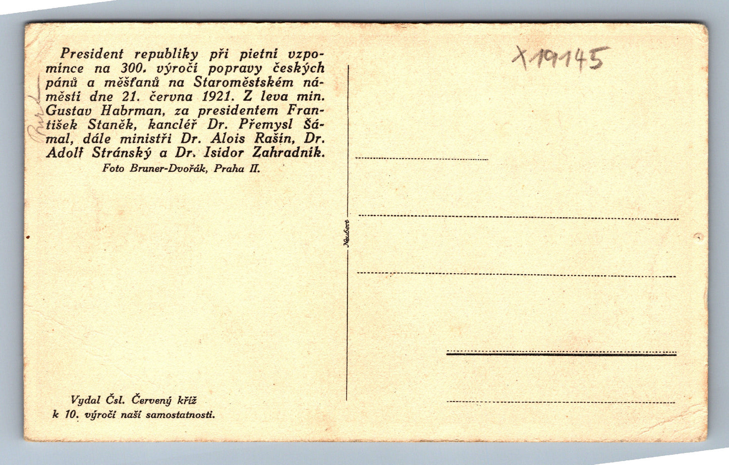 Pohlednice PRESIDENT PŘI VZPOMÍNCE NA STAROMĚSTSKÉM NÁMĚSTÍ (x19145)