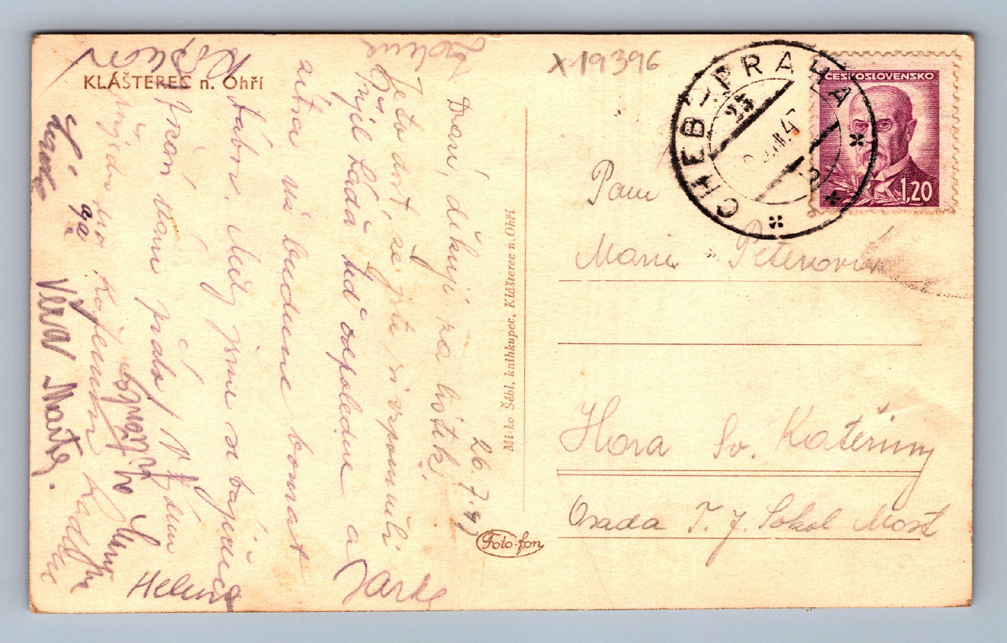Pohlednice KLÁŠTEREC N. OHŘÍ (x19396)