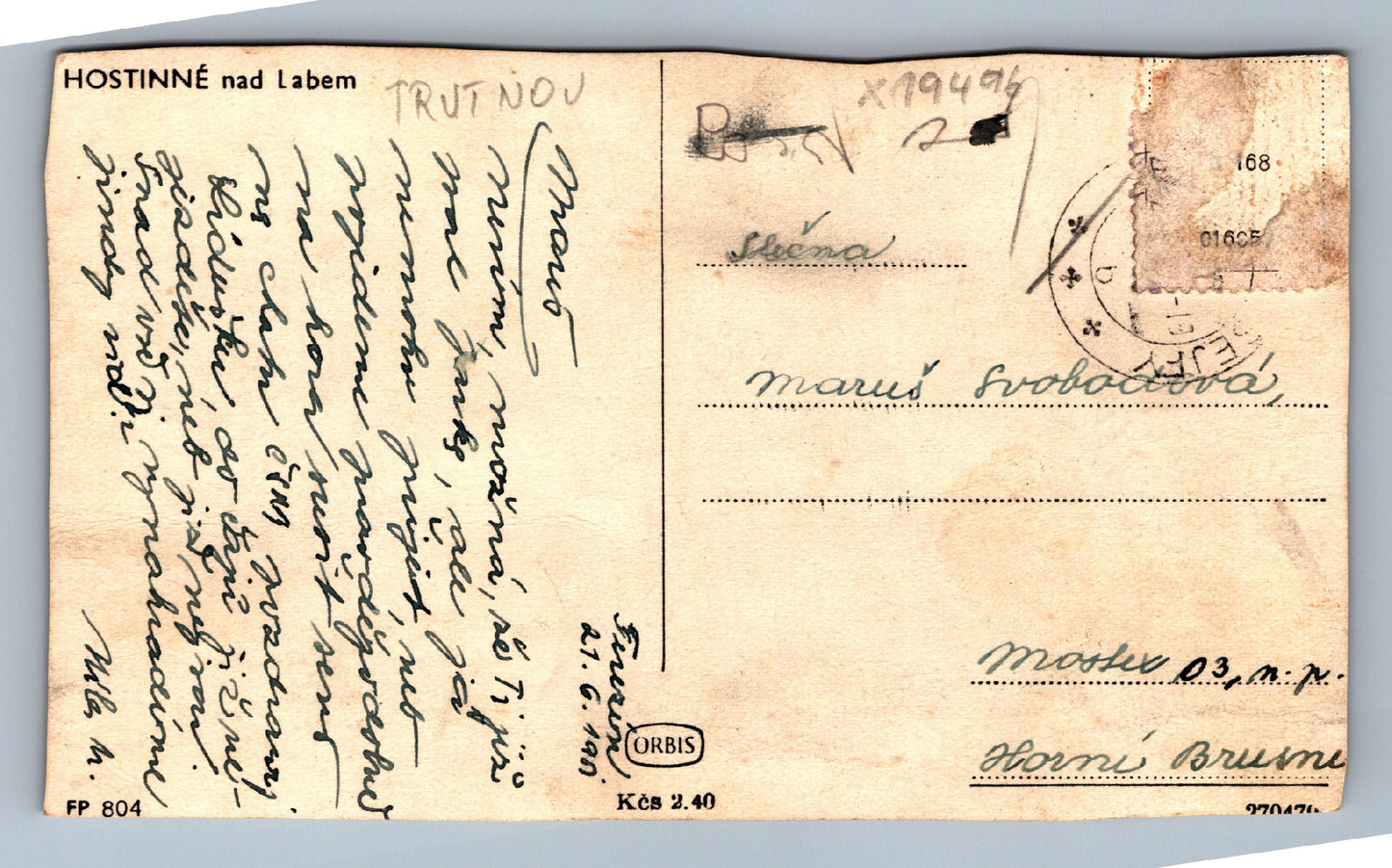 Pohlednice HOSTINNÉ NAD LABEM - TRUTNOV (x19496)