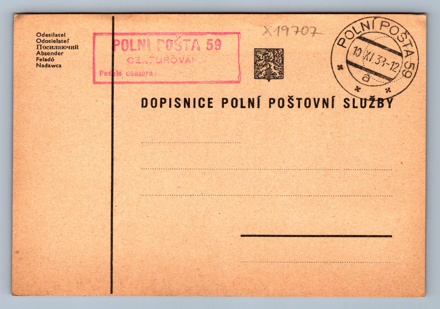 Postcard FIELD POST 59 (x19707)