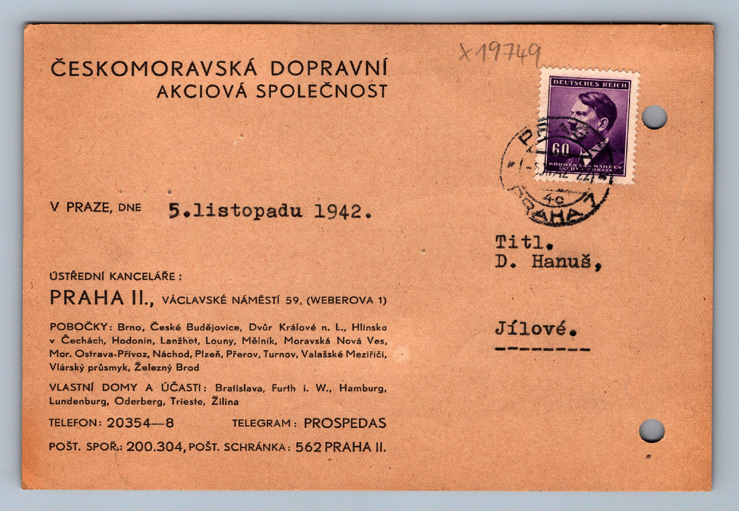 Pohlednice PRAHA ČESKOMORAVSKÁ DOPRAVNÍ AKCIOVÁ SPOLEČNOST (x19749)