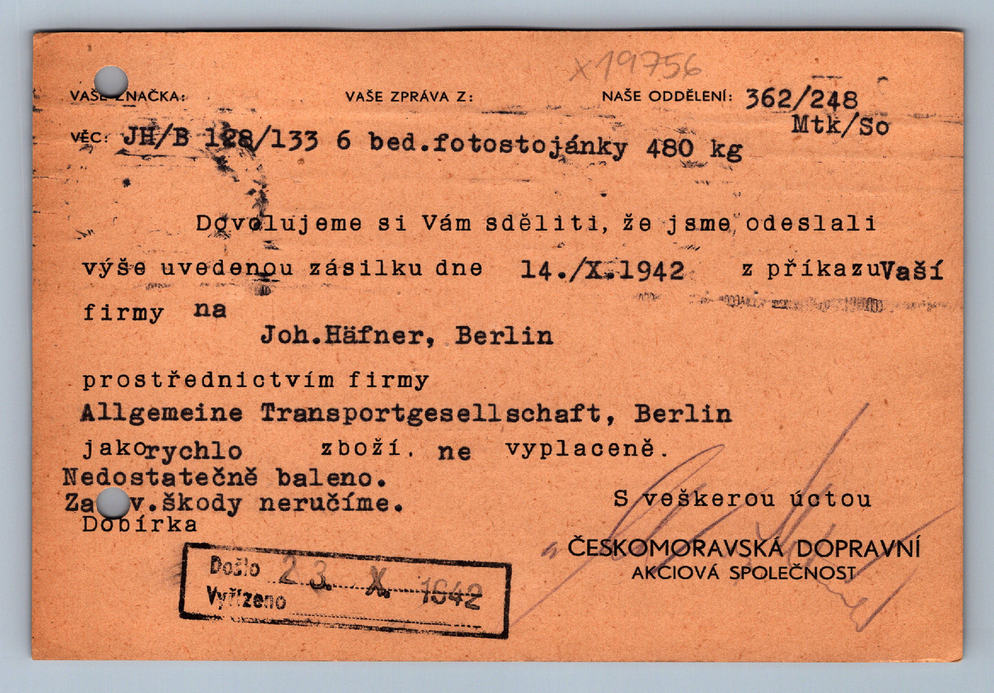 Postcard PRAGUE BOSCH-MORAVIAN TRANSPORT JOINT STOCK COMPANY (x19756)