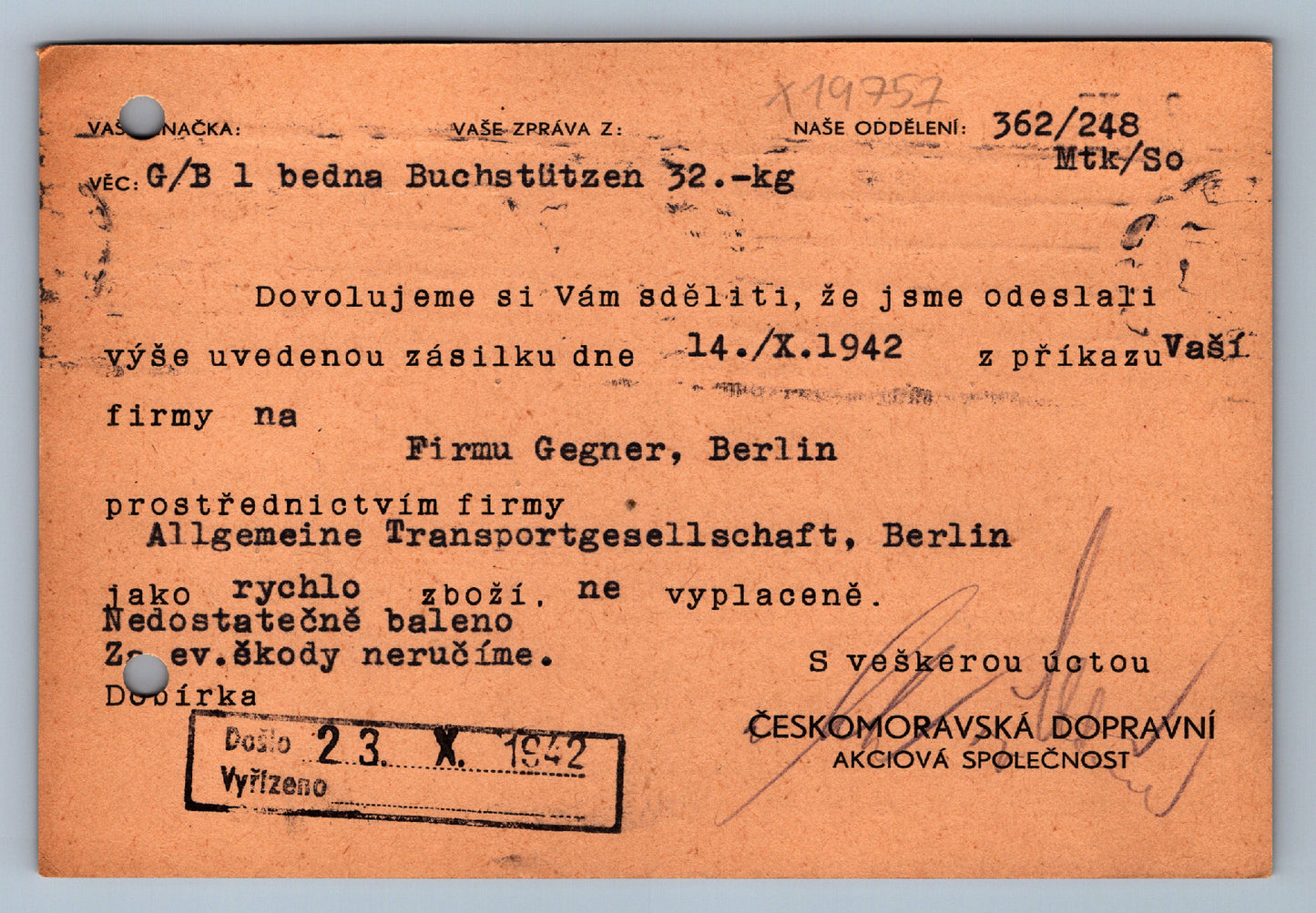 Postcard PRAGUE BOSCH-MORAVIAN TRANSPORT JOINT STOCK COMPANY (x19757)