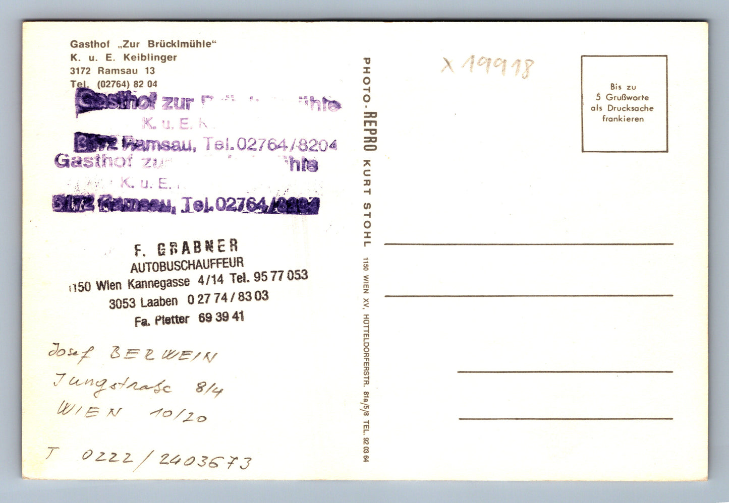 Pohlednice GASTHOF ZUM BRÜCKLMÜHLE (x19918)