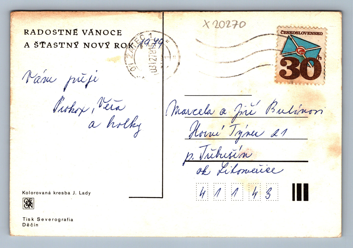 Postcard MERRY CHRISTMAS AND HAPPY NEW YEAR J. LADA (x20270)