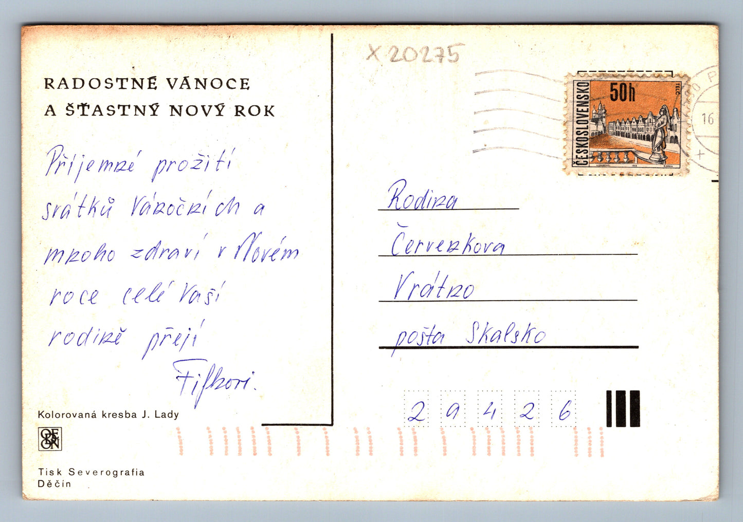 Postcard MERRY CHRISTMAS AND HAPPY NEW YEAR J. LADA (x20275)