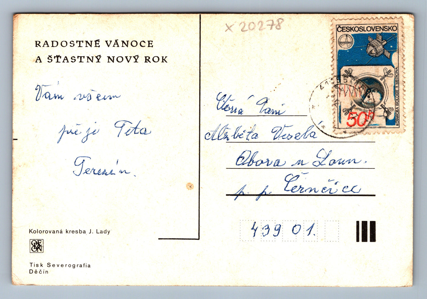 Postcard MERRY CHRISTMAS AND HAPPY NEW YEAR J. LADA (x20278)