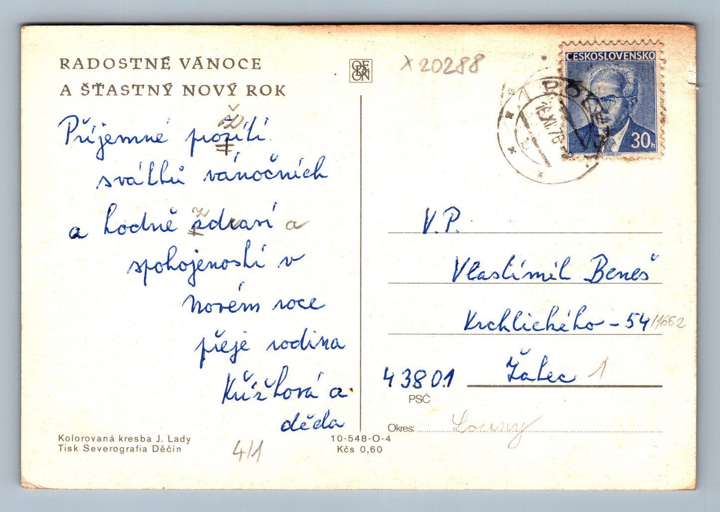 Postcard MERRY CHRISTMAS AND HAPPY NEW YEAR J. LADA (x20288)