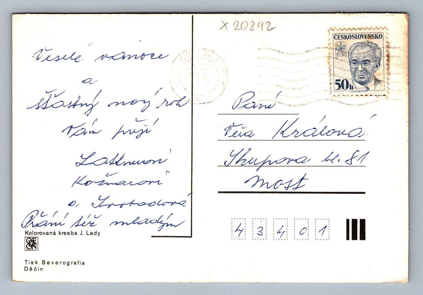 Postcard MERRY CHRISTMAS AND HAPPY NEW YEAR J. LADA (x20292)