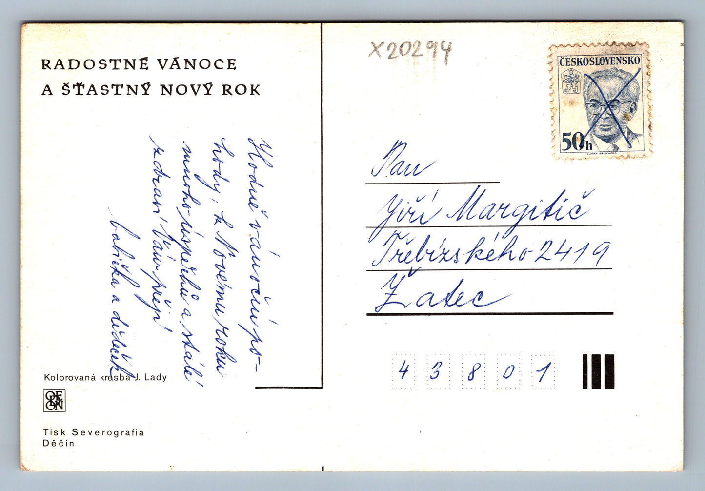 Postcard MERRY CHRISTMAS AND HAPPY NEW YEAR J. LADA (x20294)