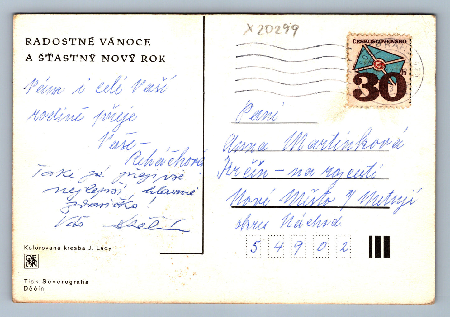 Postcard MERRY CHRISTMAS AND HAPPY NEW YEAR J. LADA (x20299)