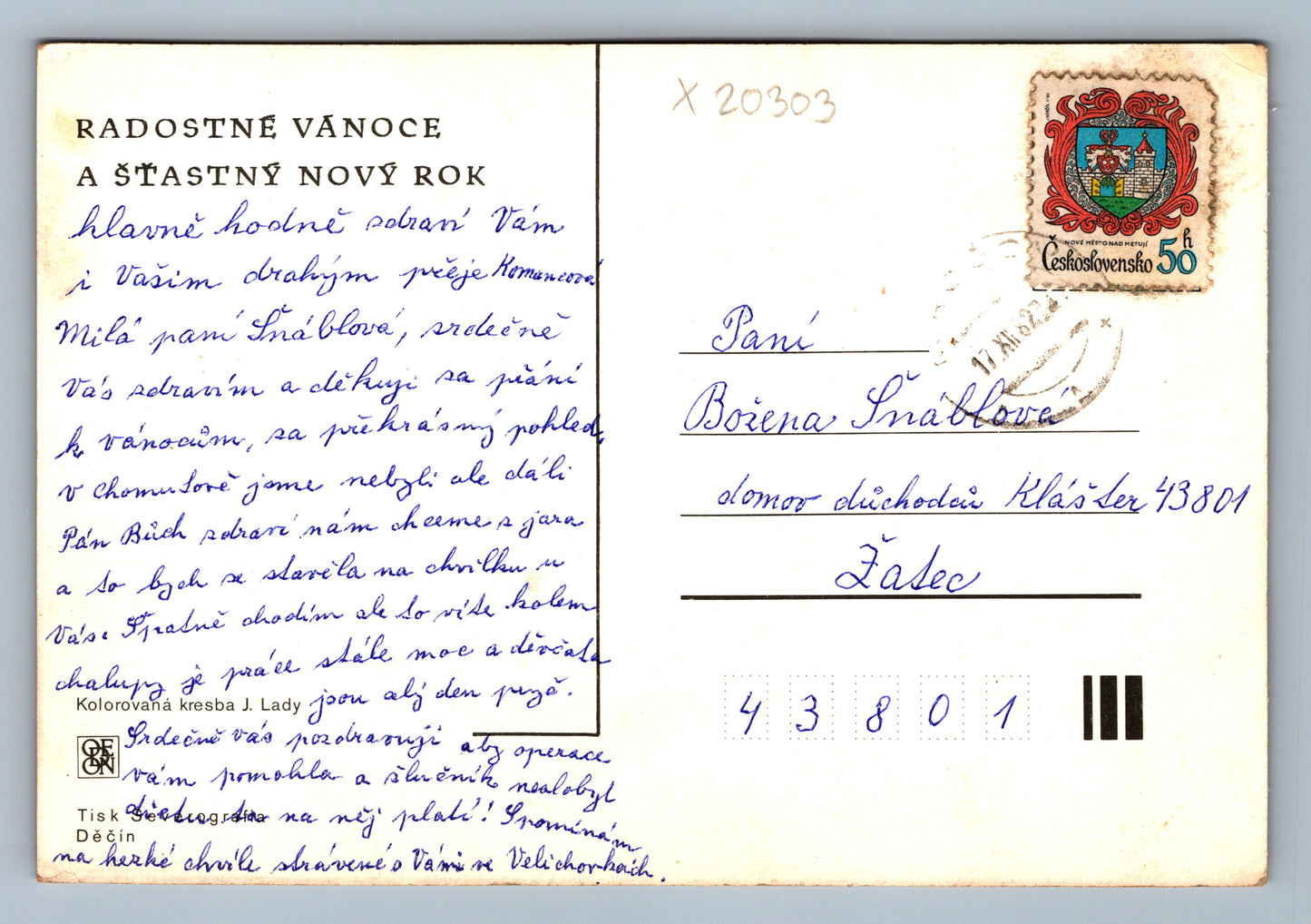 Postcard MERRY CHRISTMAS AND HAPPY NEW YEAR J. LADA (x20303)