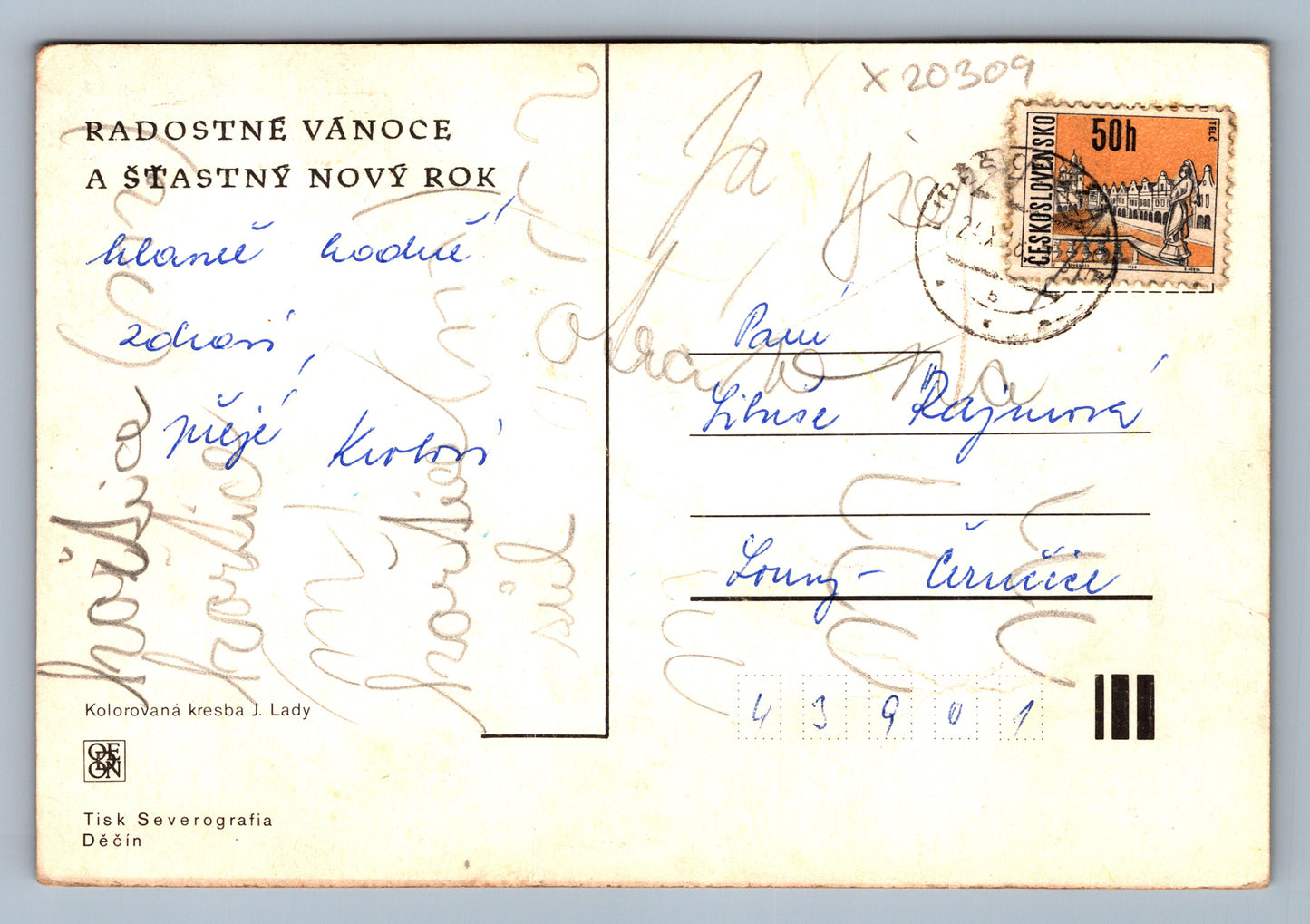 Postcard MERRY CHRISTMAS AND HAPPY NEW YEAR J. LADA (x20309)