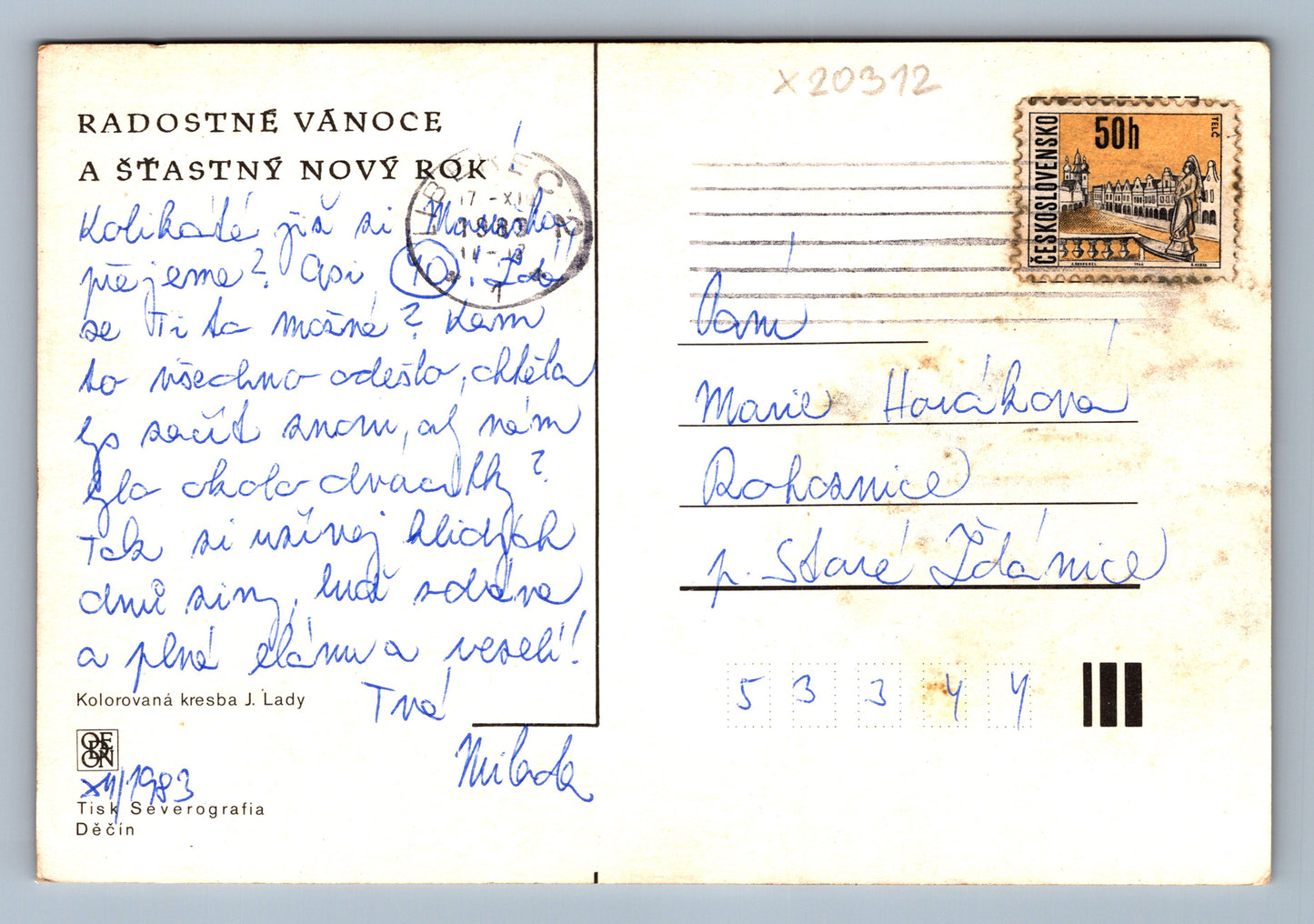 Postcard MERRY CHRISTMAS AND HAPPY NEW YEAR J. LADA (x20312)