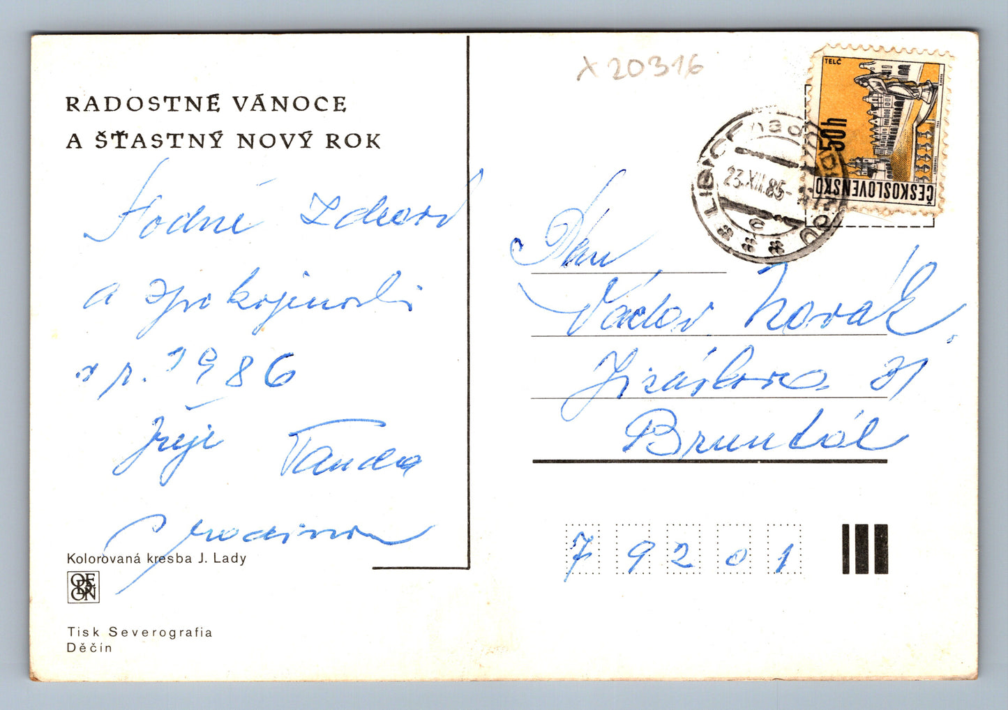 Postcard MERRY CHRISTMAS AND HAPPY NEW YEAR J. LADA (x20316)