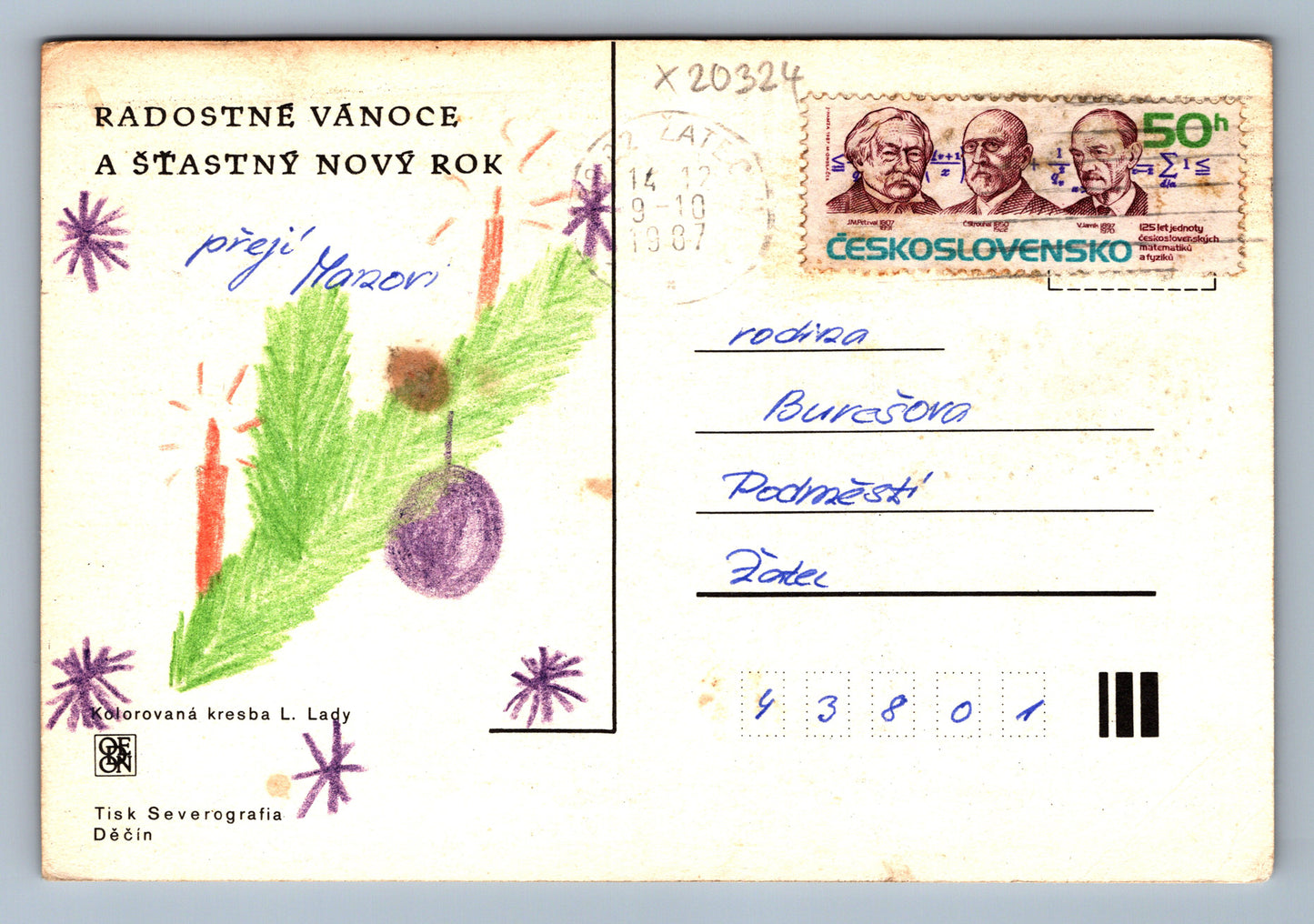 Postcard MERRY CHRISTMAS AND HAPPY NEW YEAR J. LADA (x20324)