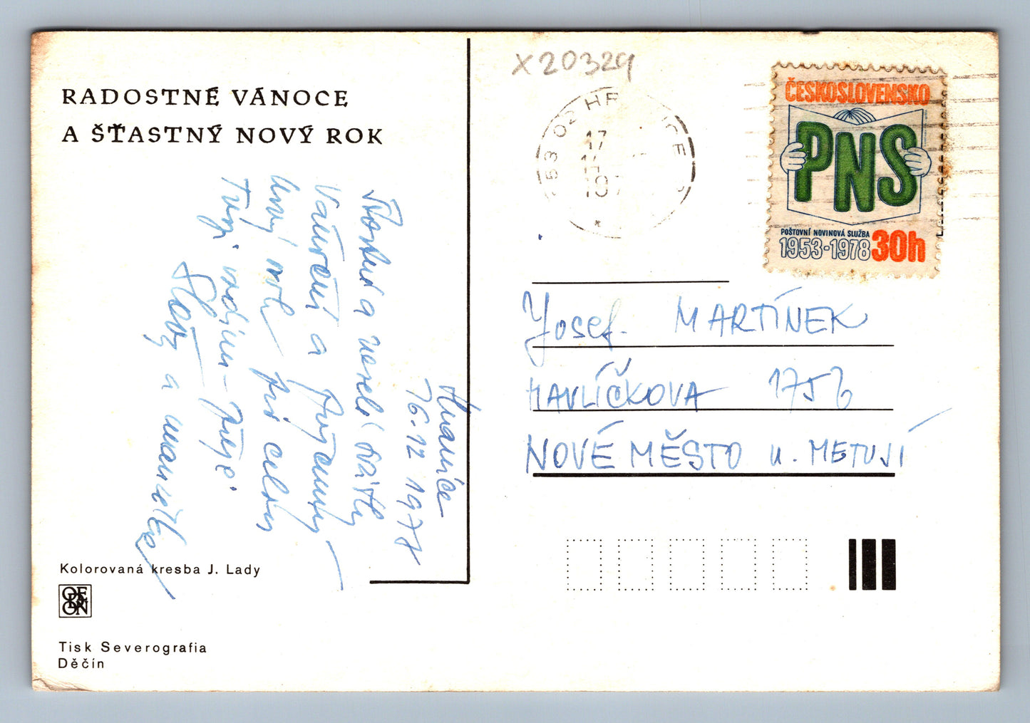 Postcard MERRY CHRISTMAS AND HAPPY NEW YEAR J. LADA (x20329)