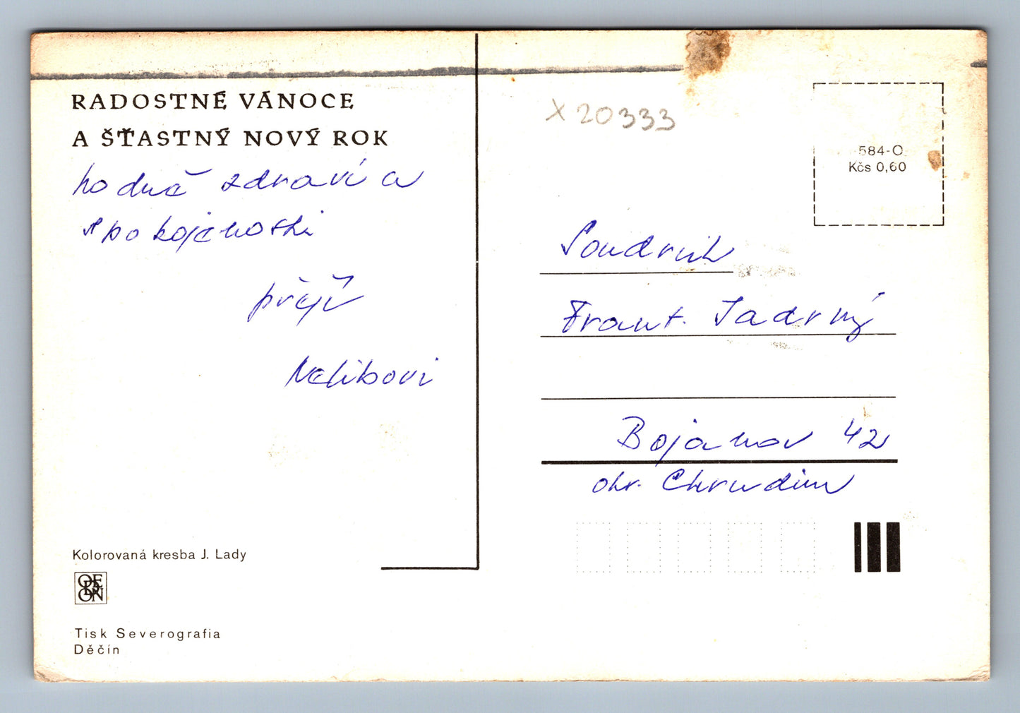 Postcard MERRY CHRISTMAS AND HAPPY NEW YEAR J. LADA (x20333)