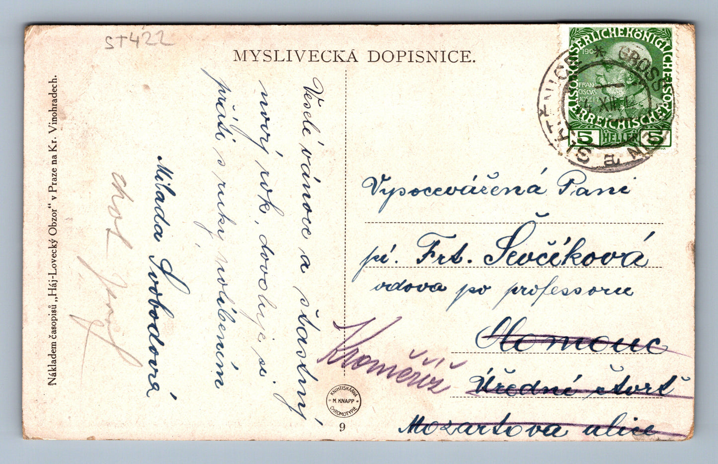Pohlednice MYSLIVECKÁ DOPISNICE SLÁTENICE (ST422)